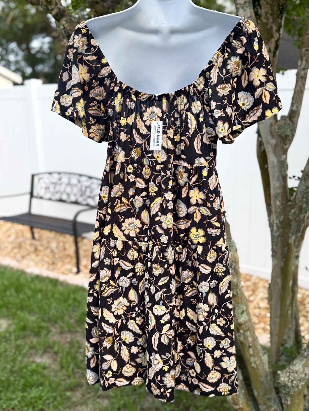Old Navy NWT Floral Tiered Mini Dress Small Tall Puff Sleeve Cottagecore - Picture 4 of 6